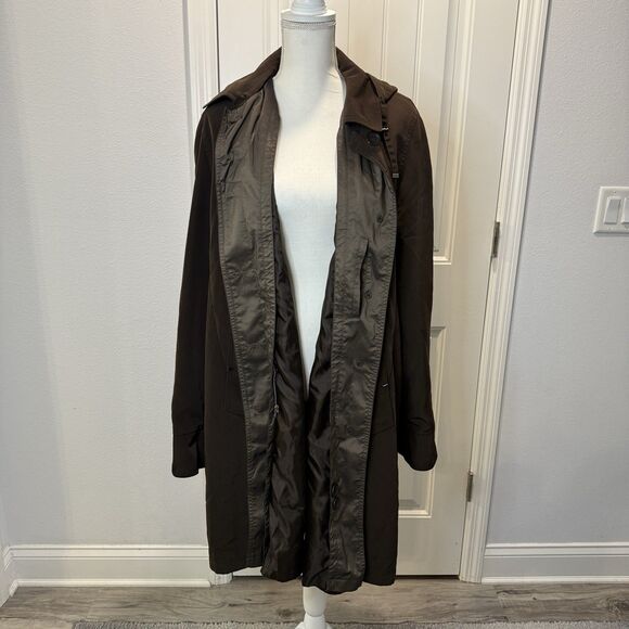 Gallery XL Overcoat 100% Polyester Detach Hooded Brown Midi Long Sleeves - Picture 3 of 16